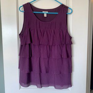 J.Crew Purple Silk Tiered Ruffle Sleeveless Top 8